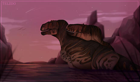 Torvosaurus Rendered Fullbody + Background + Extra Character