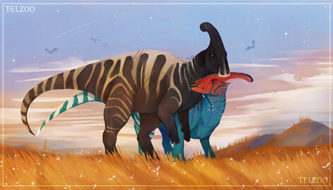 Parasaurolophus Rendered Fullbody + Background + Extra Character