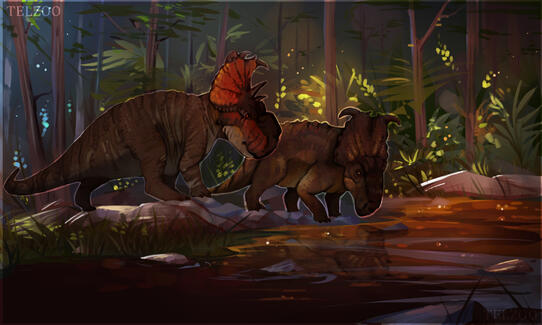 Rendered Pachyrhinosaurus Fullbody + Background + Extra Character